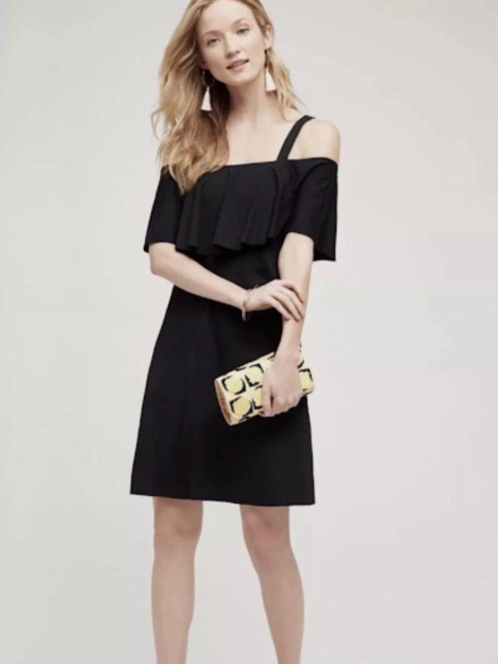 NWT Maeve Anthropologie Off the Shoulder Ruffle Dress Black Size Small